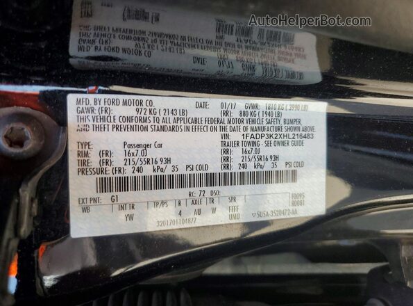 1FADP3K2XHL216483 2017 FORD FOCUS Black Вид наклейки з VIN-кодом