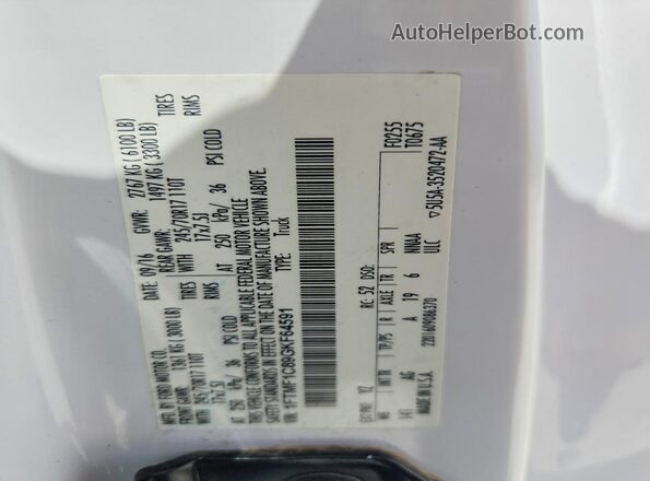 1FTMF1C89GKF64591 2016 FORD F150 Белый Вид наклейки с VIN-кодом