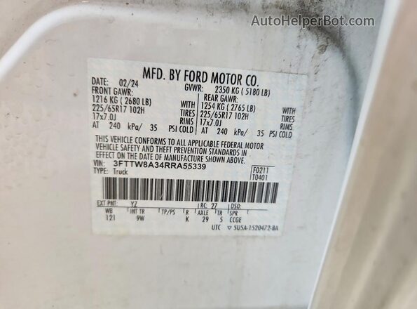 3FTTW8A34RRA55339 2024 FORD MAVERICK White Вид наклейки з VIN-кодом