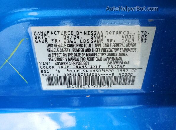 3N1AB8CV6RY330901 2024 NISSAN SENTRA Blue VIN კოდის სტიკერის ხედი