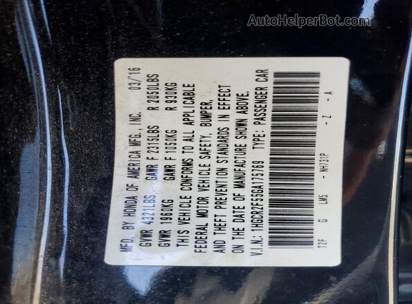 1HGCR2F55GA175769 2016 HONDA ACCORD Black Vista de la etiqueta del VIN