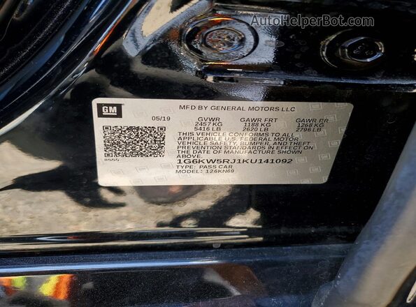 1G6KW5RJ1KU141092 2019 CADILLAC CT6 Black Vista de la etiqueta del VIN