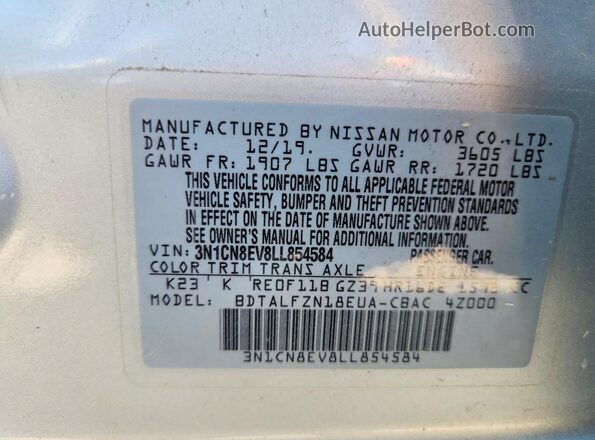 3N1CN8EV8LL854584 2020 NISSAN VERSA Silver VIN კოდის სტიკერის ხედი
