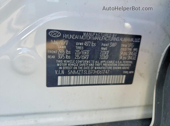 5NMZT3LB7JH061747 2018 HYUNDAI SANTA White Սալոնի 360 աստիճան տեսք