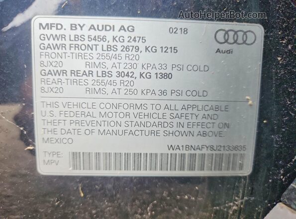 WA1BNAFY8J2133635 2018 AUDI Q5 Blue Widok naklejki z numerem VIN