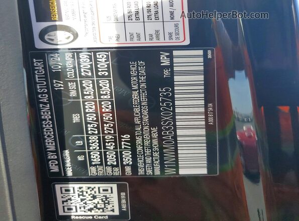 W1NWM0AB3SX025735 2025 MERCEDES-BENZ G-CLASS Черный Вид наклейки с VIN-кодом