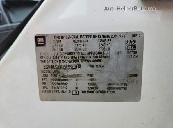 2GNALCEK2H1520179 2017 CHEVROLET EQUINOX White Панорамний вид салону 360°
