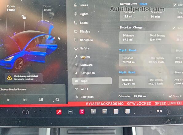 5YJ3E1EA0KF309140 2019 TESLA MODEL Blue Rear seats view