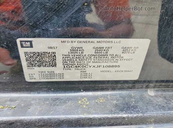 1GC4K0CYXJF108895 2018 CHEVROLET SILVERADO Black Vista de la etiqueta del VIN