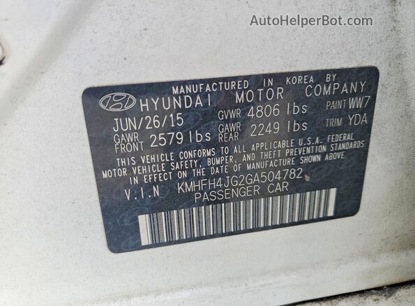 KMHFH4JG2GA504782 2016 HYUNDAI AZERA White VIN կոդի պիտակի տեսք