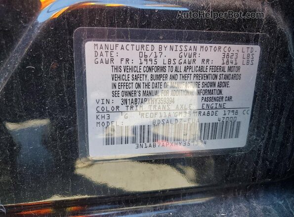3N1AB7APXHY359394 2017 NISSAN SENTRA Black VIN կոդի պիտակի տեսք