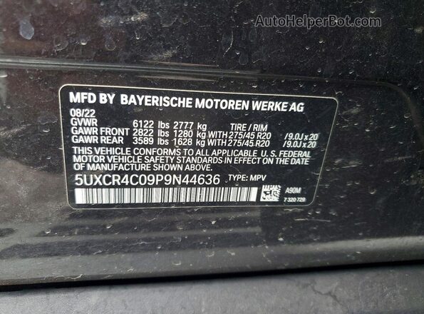 5UXCR4C09P9N44636 2023 BMW X5 Gray Панорамний вид салону 360°