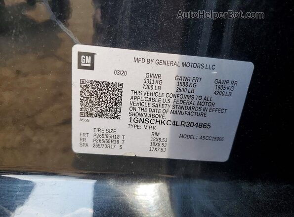 1GNSCHKC4LR304865 2020 CHEVROLET SUBURBAN Black Панорамний вид салону 360°