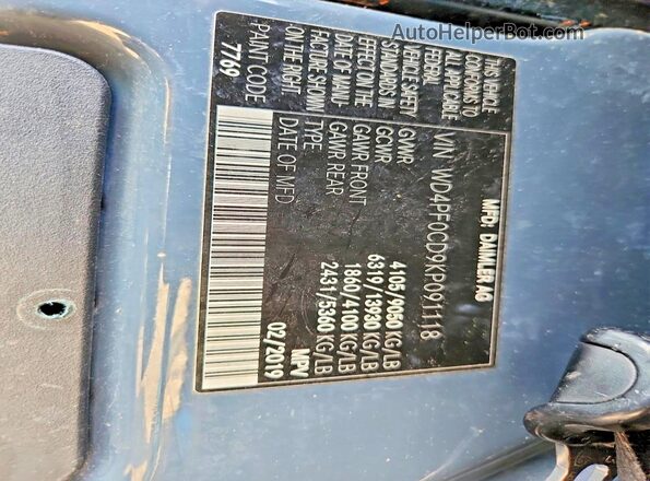 WD4PF0CD9KP091118 2019 MERCEDES-BENZ SPRINTER Blue Vista del compartimento del motor