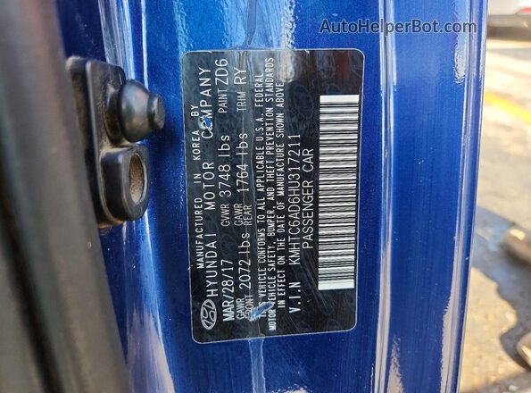 KMHTC6AD6HU317211 2017 HYUNDAI VELOSTER Синий Вид наклейки с VIN-кодом