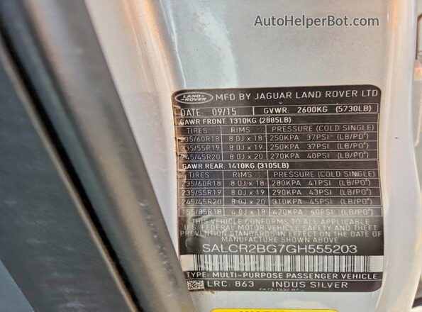 SALCR2BG7GH555203 2016 LAND ROVER DISCOVERY Silver Widok wnętrza 360 stopni