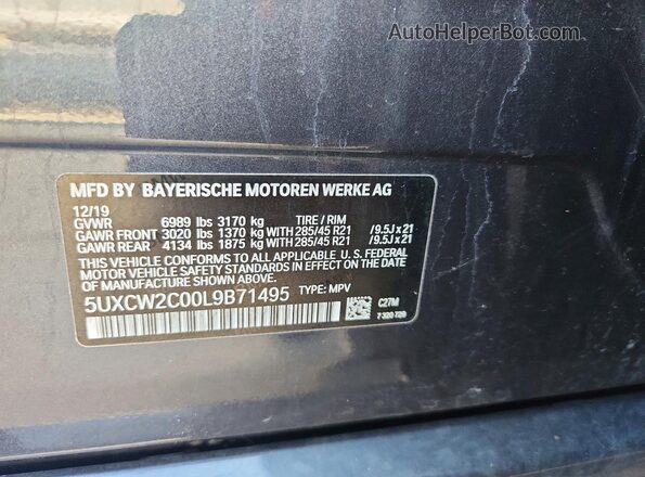 5UXCW2C00L9B71495 2020 BMW X7 Gray Вид наклейки з VIN-кодом