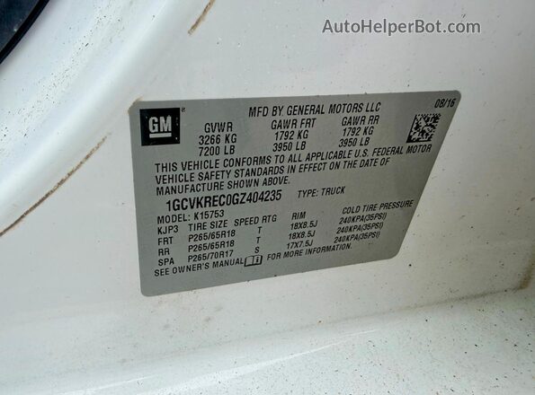 1GCVKREC0GZ404235 2016 CHEVROLET SILVERADO White Vista interior trasera