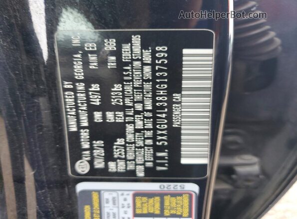 5XXGU4L38HG137598 2017 KIA OPTIMA Black Widok naklejki z numerem VIN