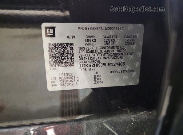 1GKS2HKJ5LR134465 2020 GMC YUKON Charcoal სალონის 360-გრადუსიანი ხედი