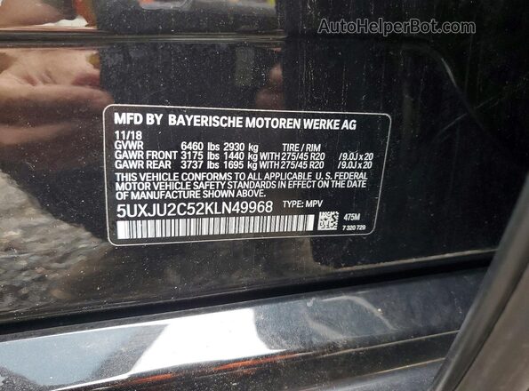5UXJU2C52KLN49968 2019 BMW X5 Black 360 interior view