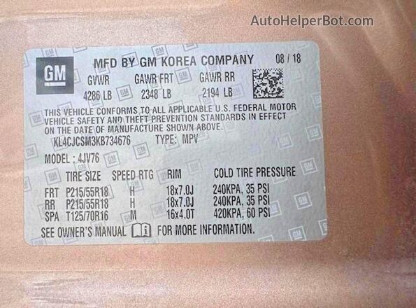 KL4CJCSM3KB734676 2019 BUICK ENCORE Tan 