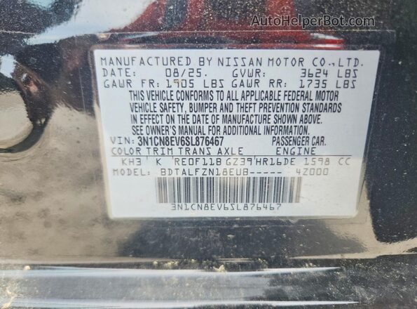 3N1CN8EV6SL876467 2025 NISSAN VERSA Black VIN კოდის სტიკერის ხედი