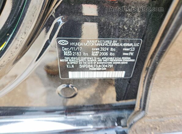 5NPD84LF0JH304791 2018 HYUNDAI ELANTRA Black Vista de la etiqueta del VIN