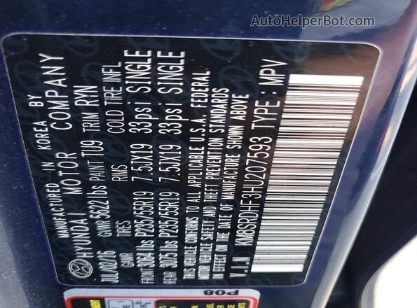 KM8SRDHF3HU207593 2017 HYUNDAI SANTA Blue Vista interior de 360 grados