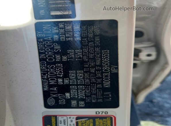 KNDCC3LC8H5065513 2017 KIA NIRO White Вид наклейки з VIN-кодом