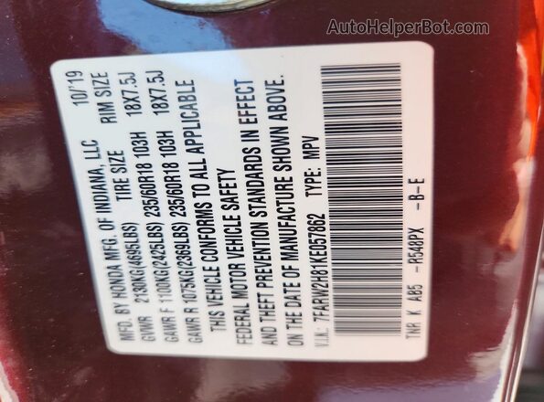 7FARW2H81KE057862 2019 HONDA CR-V Maroon Սալոնի 360 աստիճան տեսք