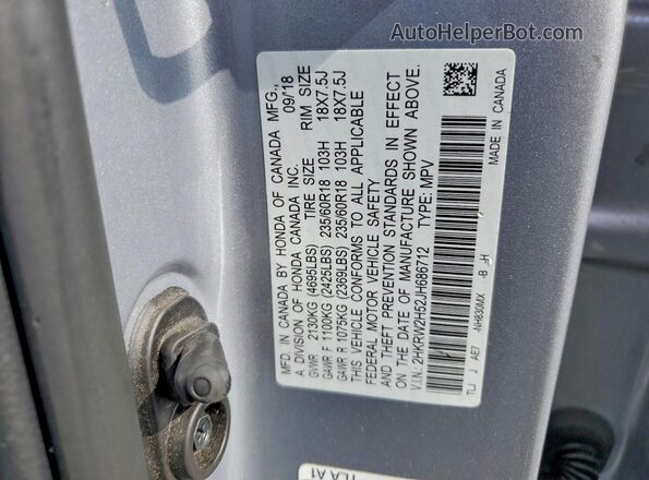2HKRW2H52JH686712 2018 HONDA CR-V Silver Vista de la etiqueta del VIN