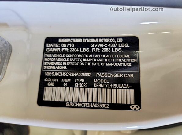 SJKCH5CR3HA025992 2017 INFINITI QX30 White VIN կոդի պիտակի տեսք
