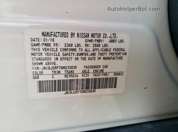JN1BJ0RP7GM233935 2016 INFINITI QX50 White Widok wnętrza 360 stopni