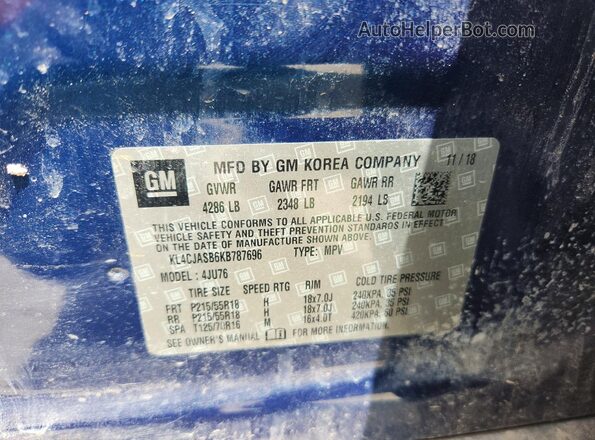 KL4CJASB6KB787696 2019 BUICK ENCORE Blue VIN sticker view