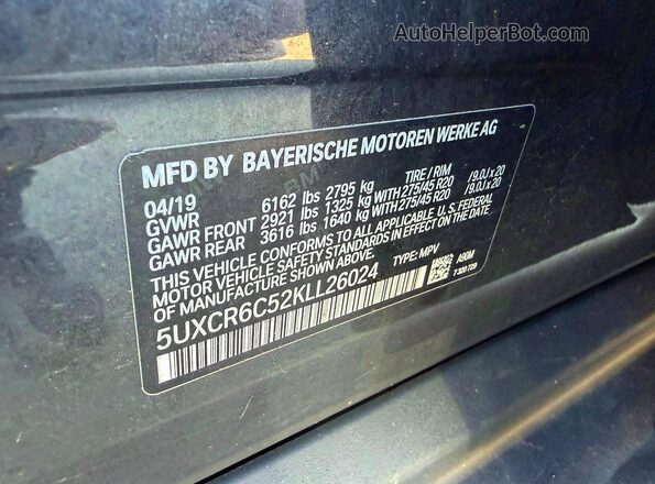 5UXCR6C52KLL26024 2019 BMW X5 Gray Widok wnętrza z tyłu