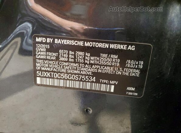 5UXKT0C56G0S75534 2016 BMW X5 Gray Vista interior de 360 grados