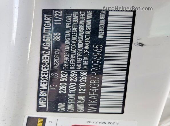 W1KAF4GB7PR096965 2023 MERCEDES-BENZ C Белый Вид наклейки с VIN-кодом
