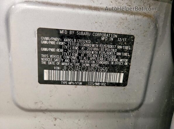 JF2SJAEC2JH527959 2018 SUBARU FORESTER Silver Սալոնի 360 աստիճան տեսք