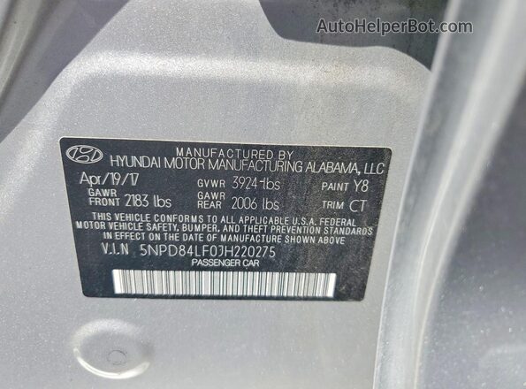 5NPD84LF0JH220275 2018 HYUNDAI ELANTRA Серебряный Вид наклейки с VIN-кодом