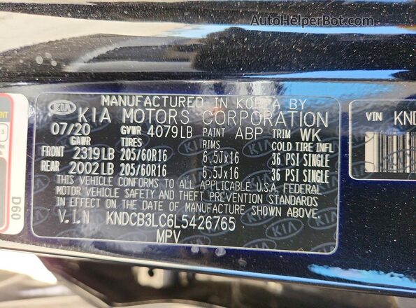 KNDCB3LC6L5426765 2020 KIA NIRO Black Widok wnętrza 360 stopni