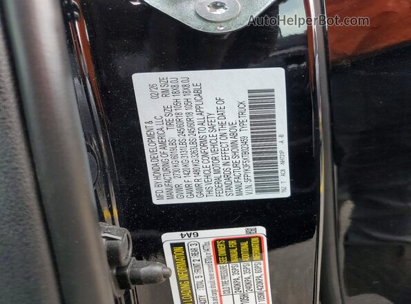 5FPYK3F5XTB023459 2026 HONDA RIDGELINE Black VIN կոդի պիտակի տեսք