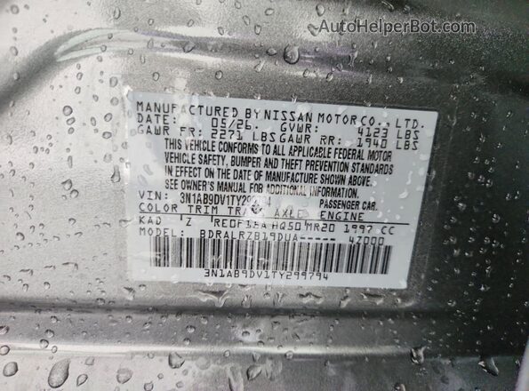 3N1AB9DV1TY299794 2026 NISSAN SENTRA Gray Вид наклейки з VIN-кодом