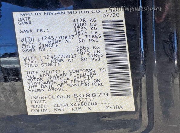 1N6BF0LY0LN808829 2020 NISSAN NV Black Rear interior view