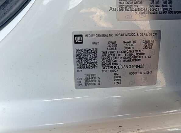 3GTPHCED3NG548422 2022 GMC SIERRA White Rear interior view