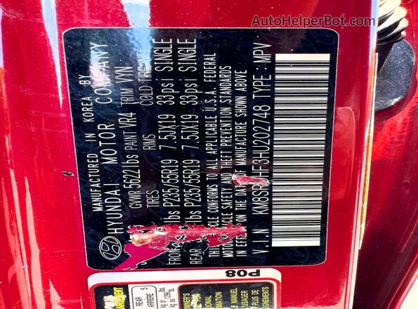 KM8SRDHF3HU202748 2017 HYUNDAI SANTA Red 
