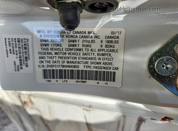 2HGFC1F78HH645855 2017 HONDA CIVIC White Vista de la etiqueta del VIN