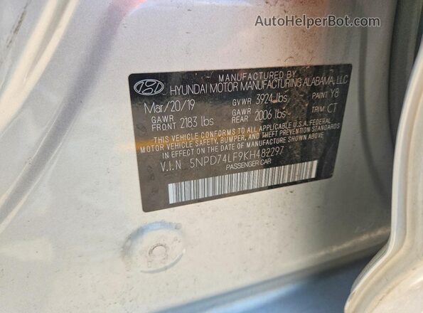5NPD74LF9KH482297 2019 HYUNDAI ELANTRA Silver VIN კოდის სტიკერის ხედი