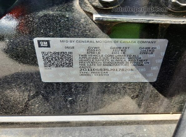 2G1105S35J9178205 2018 CHEVROLET IMPALA Black VIN sticker view