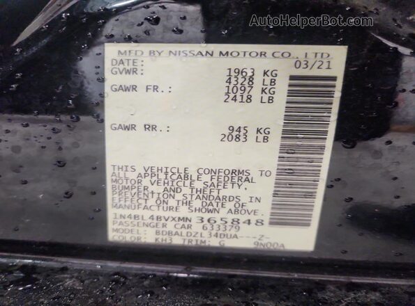 1N4BL4BVXMN365848 2021 NISSAN ALTIMA Black VIN կոդի պիտակի տեսք